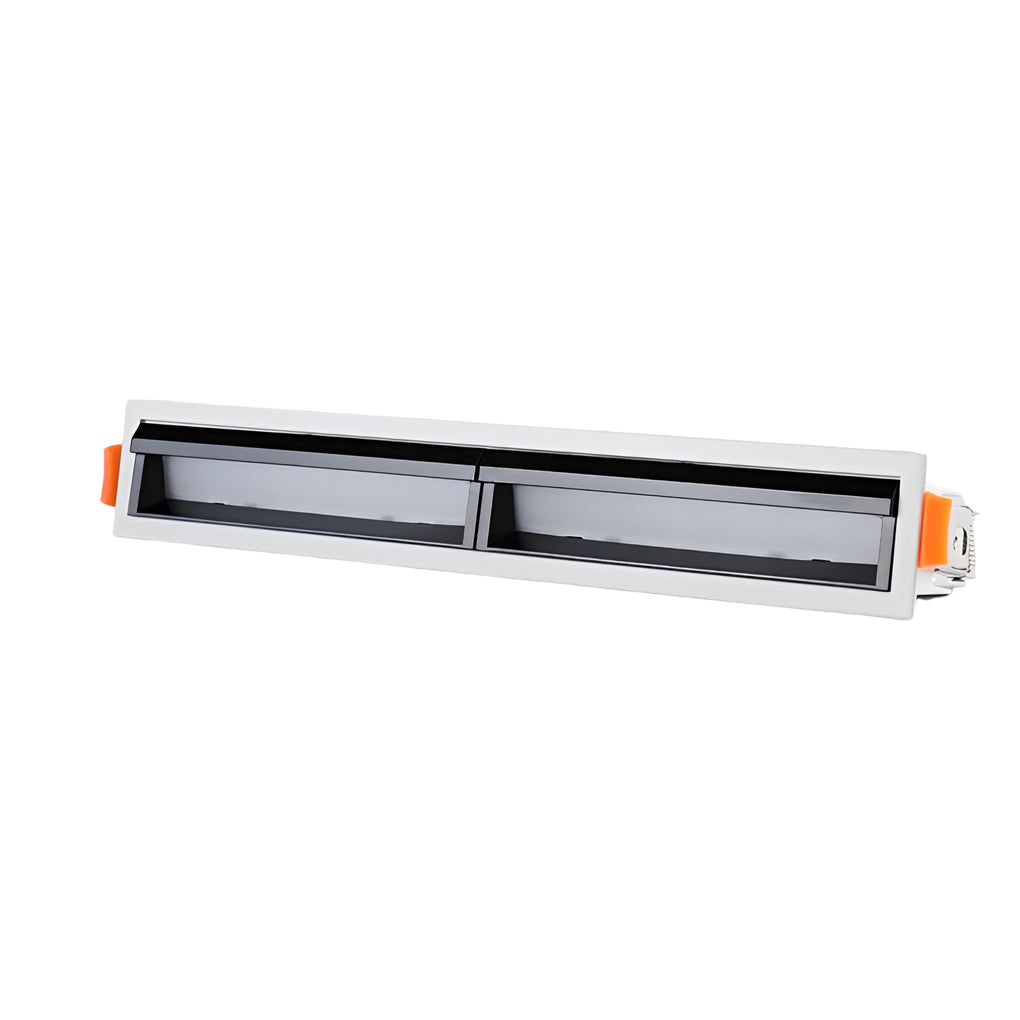 Rail recessed linear light fixture dual module