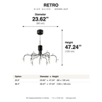 Retro Modern Adjustable Chandelier Iron and size guide with dimensions