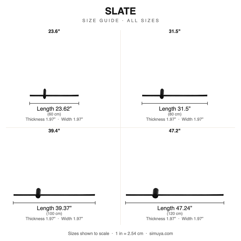 Slate Ultra-Thin Linear LED Wall Light size chart all sizes with dimensions