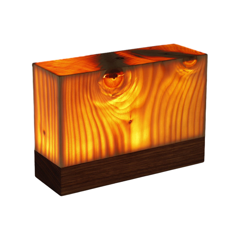 Pine Wood Cube Night Light Cordless LED Touch Lamp with Dimmable Glow
