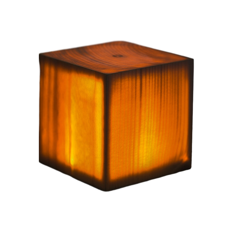 Pine Wood Cube Night Light Cordless LED Touch Lamp with Dimmable Glow