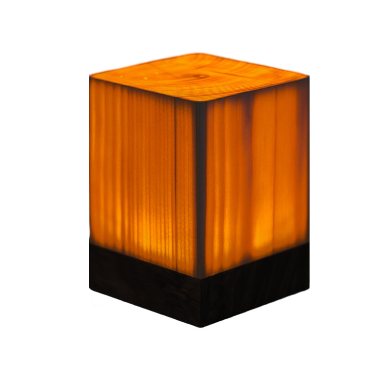 Pine Wood Cube Night Light Cordless LED Touch Lamp with Dimmable Glow