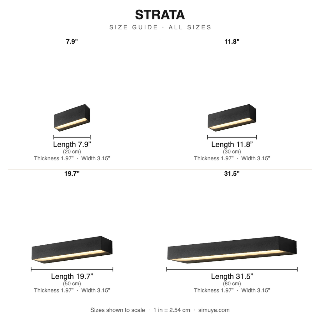 Strata Modern Linear LED Outdoor Wall size chart all sizes with dimensions