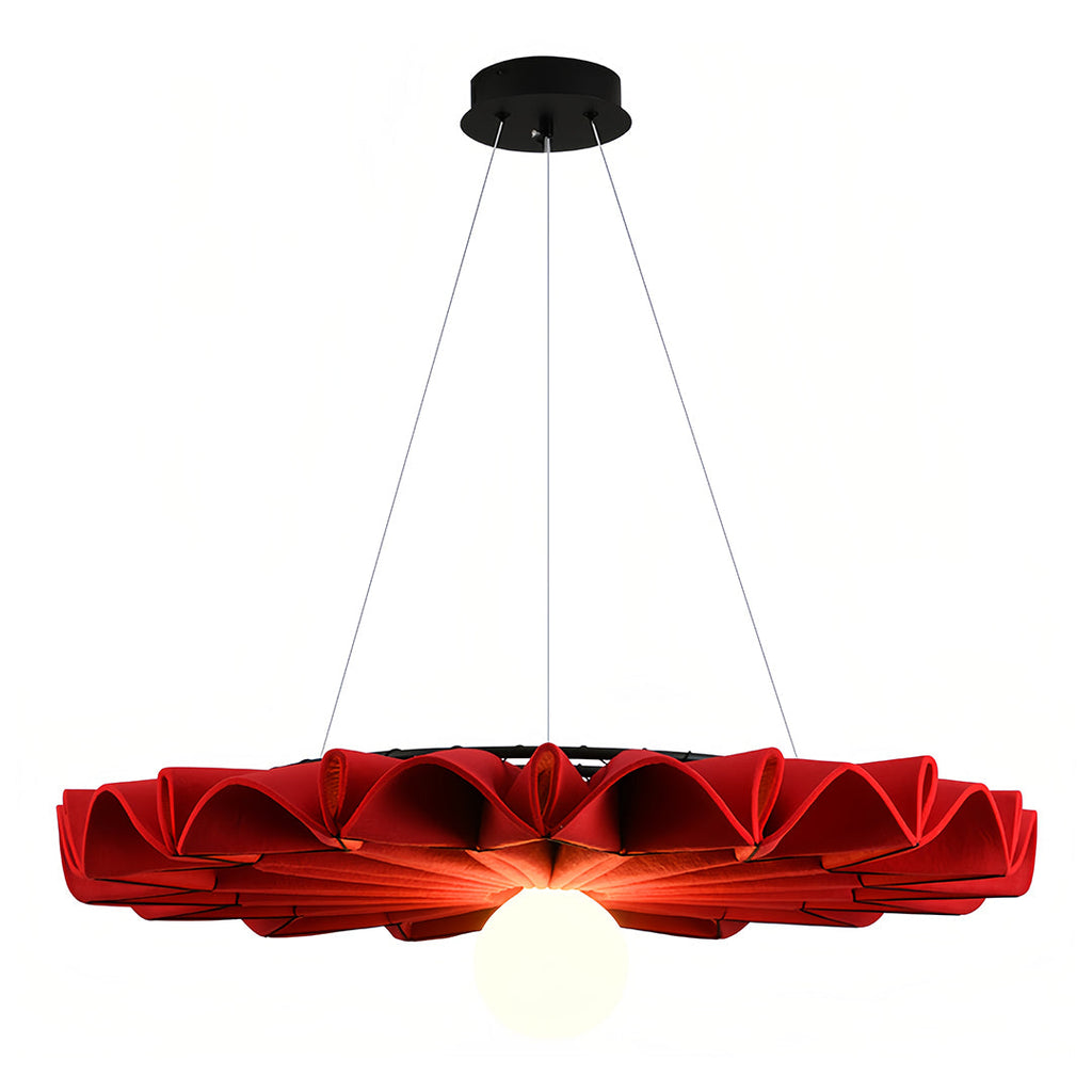Hush acoustic felt pendant light red ruffled warm glow