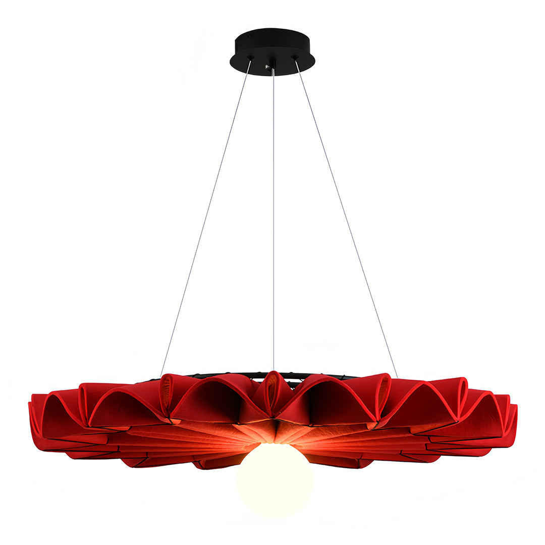Hush acoustic felt pendant light red ruffled warm glow