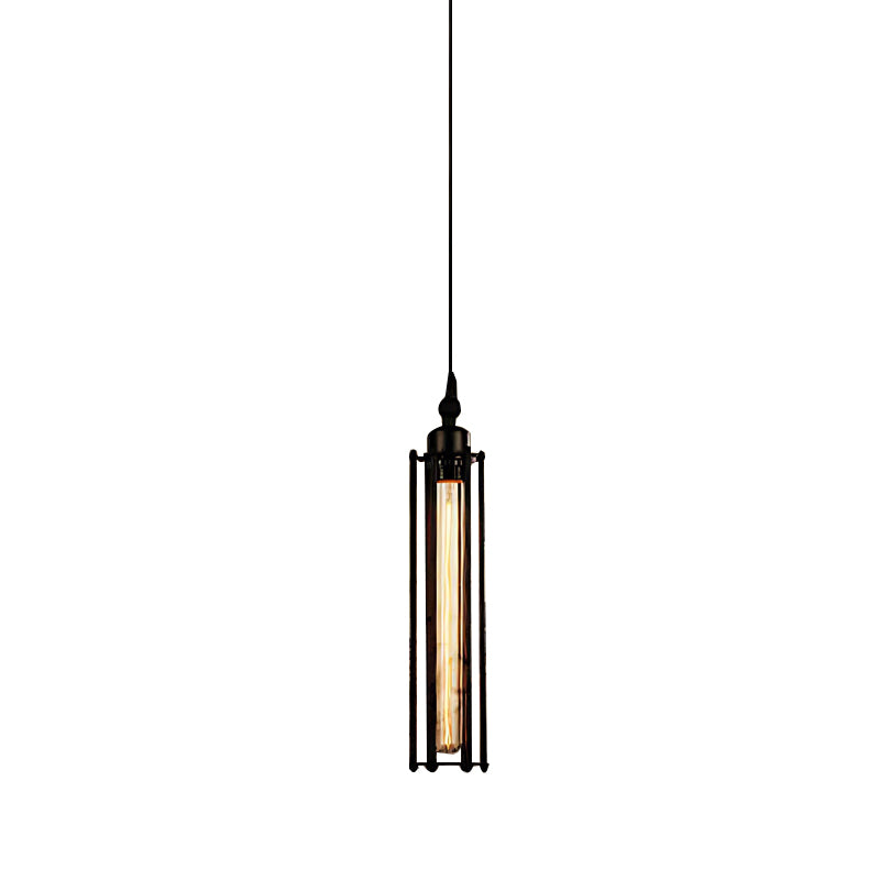 Forge Industrial Tube Pendant Light Vintage Black Iron and Glass Hanging Light