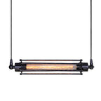Forge Industrial Tube Pendant Light Vintage Black Iron and Glass Hanging Light