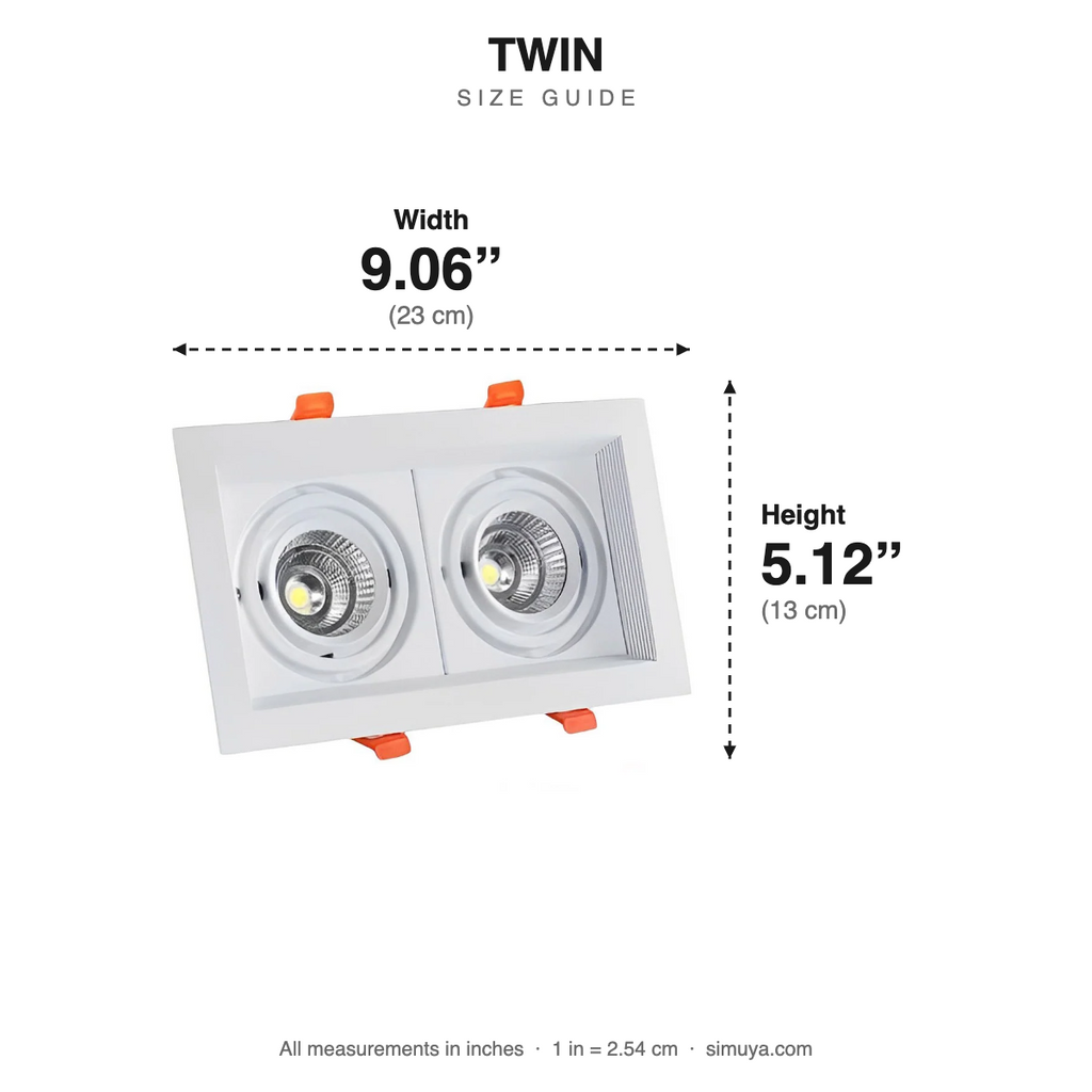 Twin Adjustable Recessed Spotlight Rectangular Double size guide with dimensions