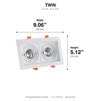 Twin Adjustable Recessed Spotlight Rectangular Double size guide with dimensions